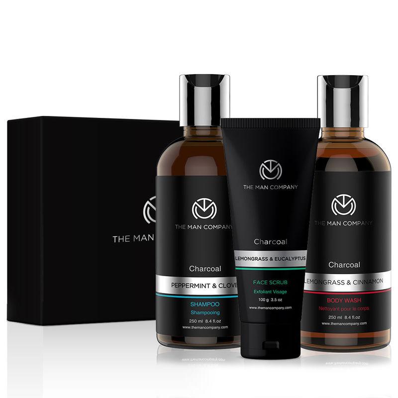 the man company gift set anti-pollution head to toe (charcoal body wash + shampoo + scrub)