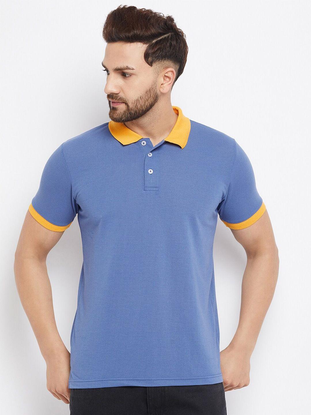 the million club men blue solid polo collar t-shirt