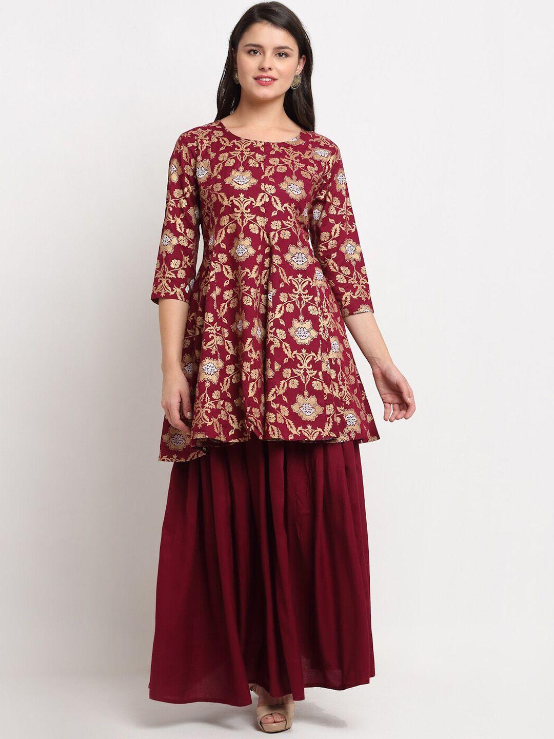 the mini needle floral printed a-line kurti with skirt