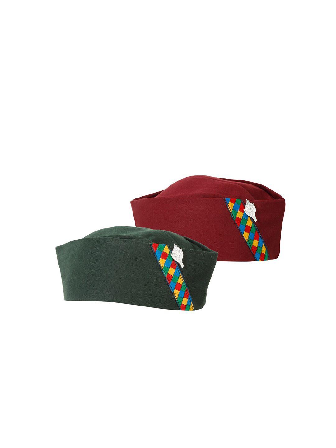 the mini needle unisex green & maroon embroidered beanie