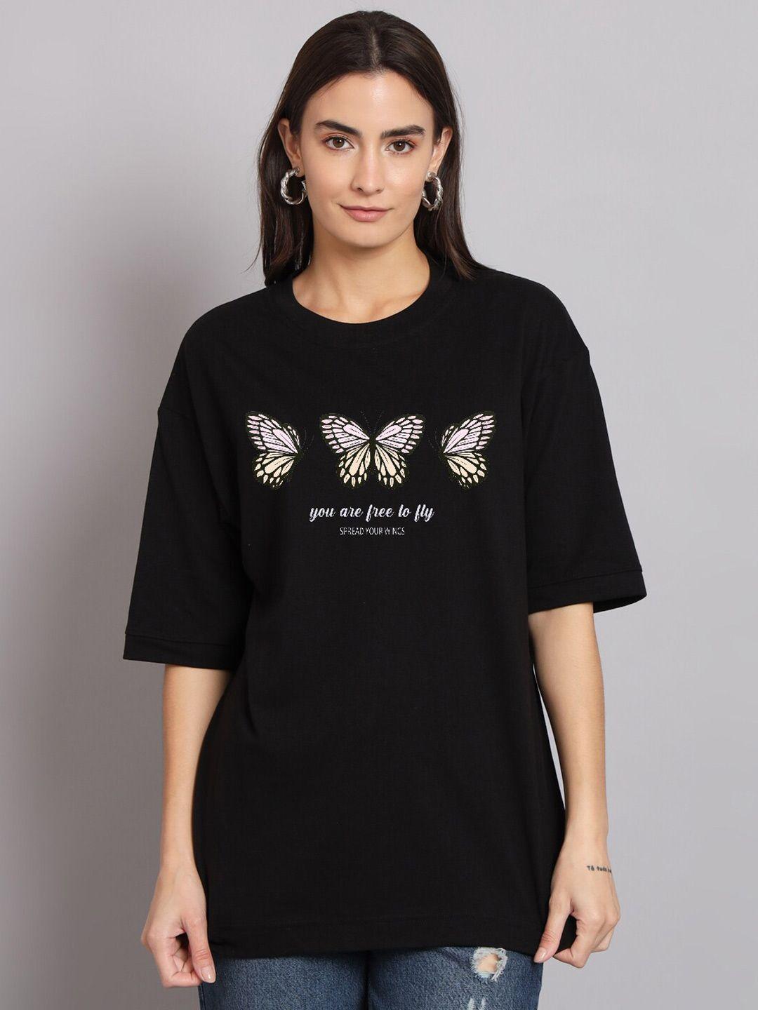 the modern soul women black typography printed applique t-shirt