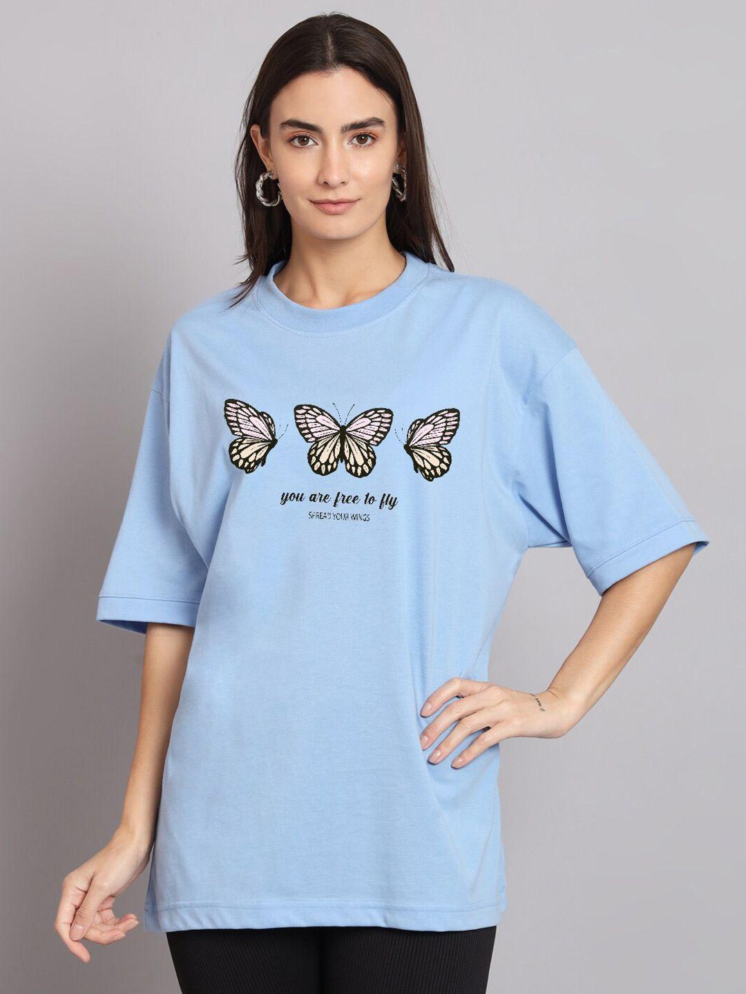 the modern soul women blue printed applique t-shirt