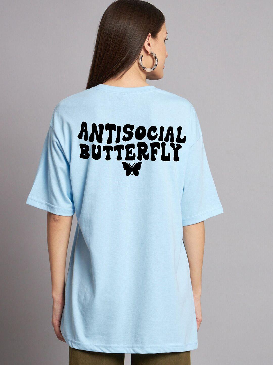 the modern soul women blue typography printed applique t-shirt