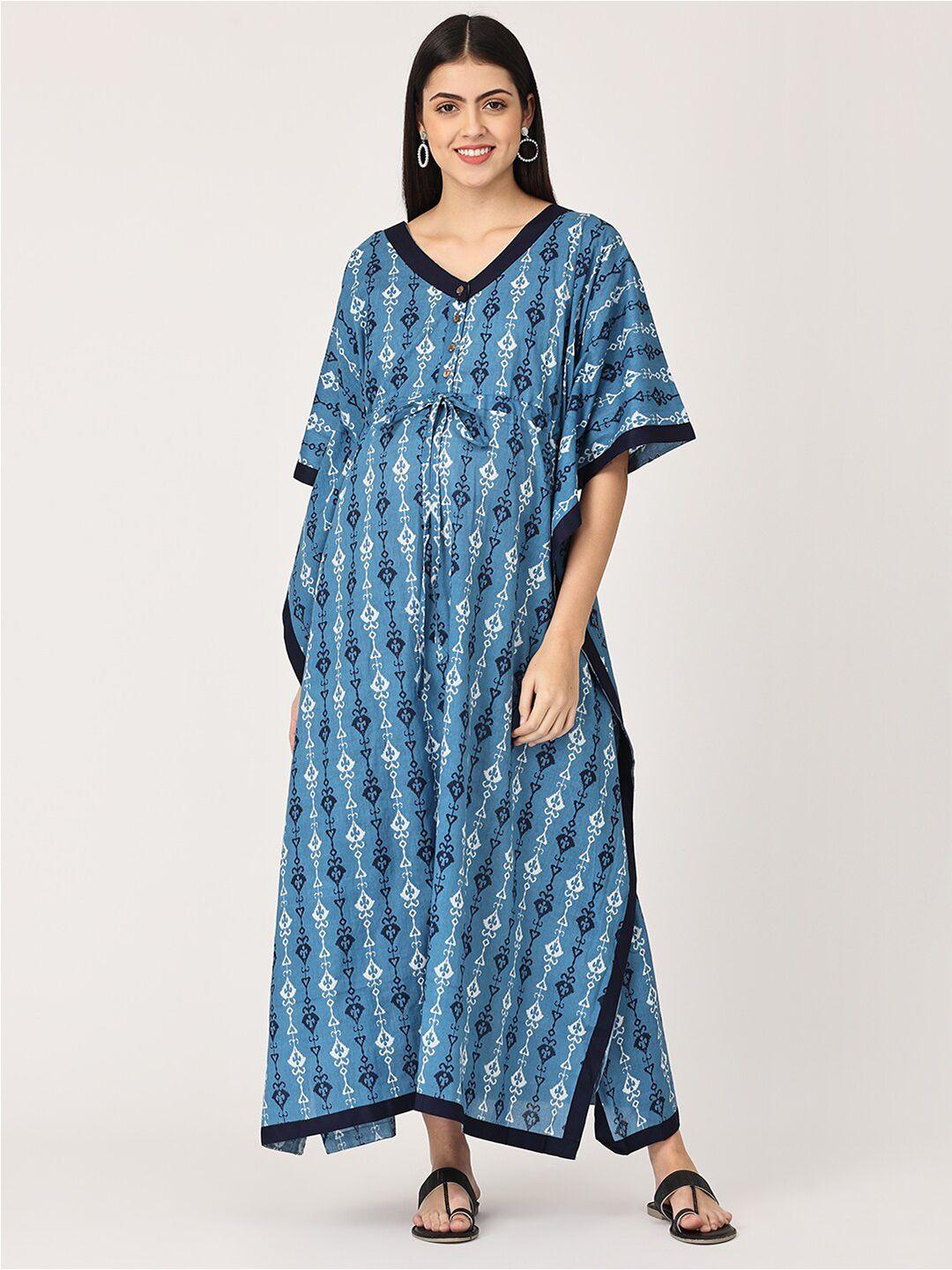 the mom store blue printed maternity maxi nightdress