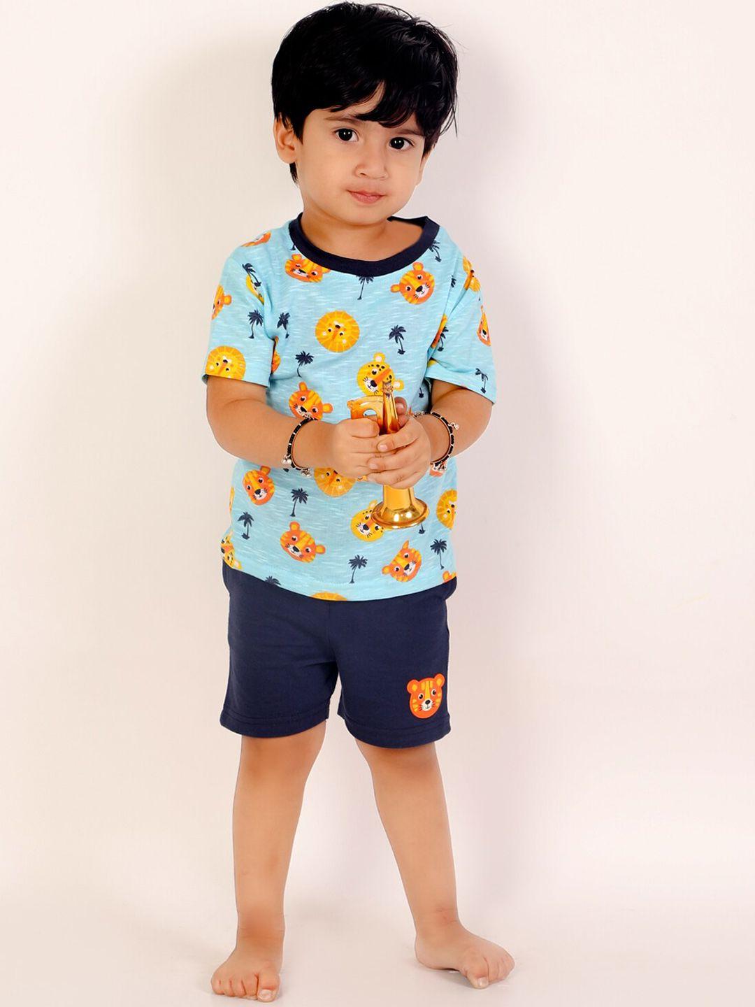 the mom store boys blue & yellow printed night suit