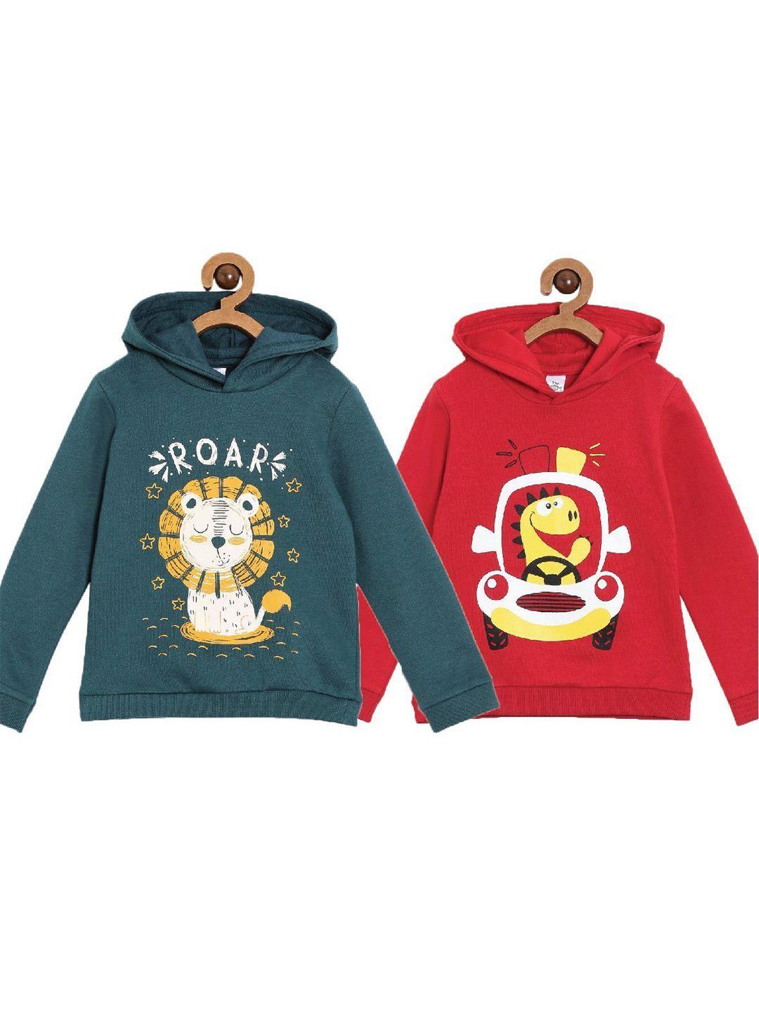 the mom store boys pack of 2 printed hooded cotton sweatshirt