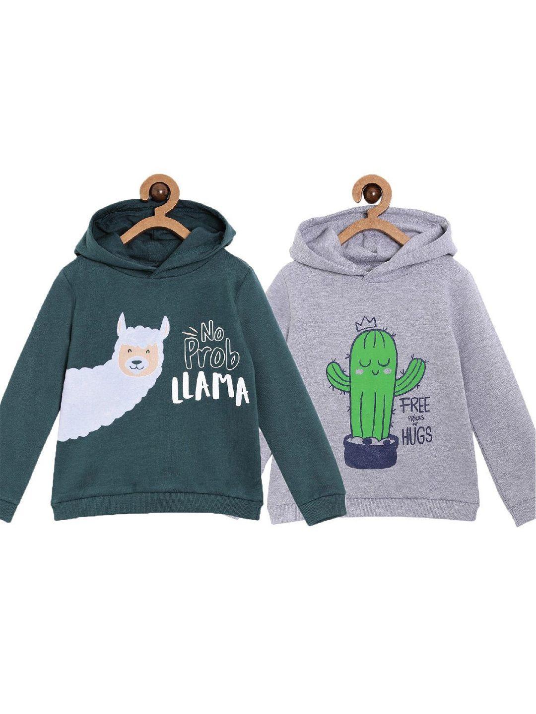the mom store boys pack of 2 printed hooded cotton sweatshirt