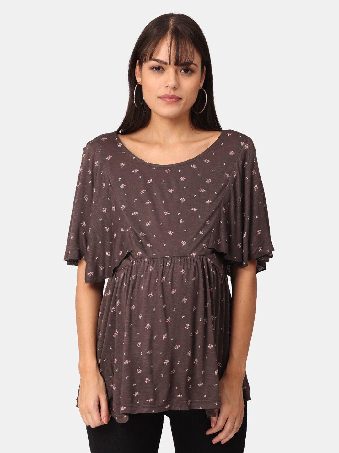 the mom store brown embellished extended sleeves maternity cinched waist top
