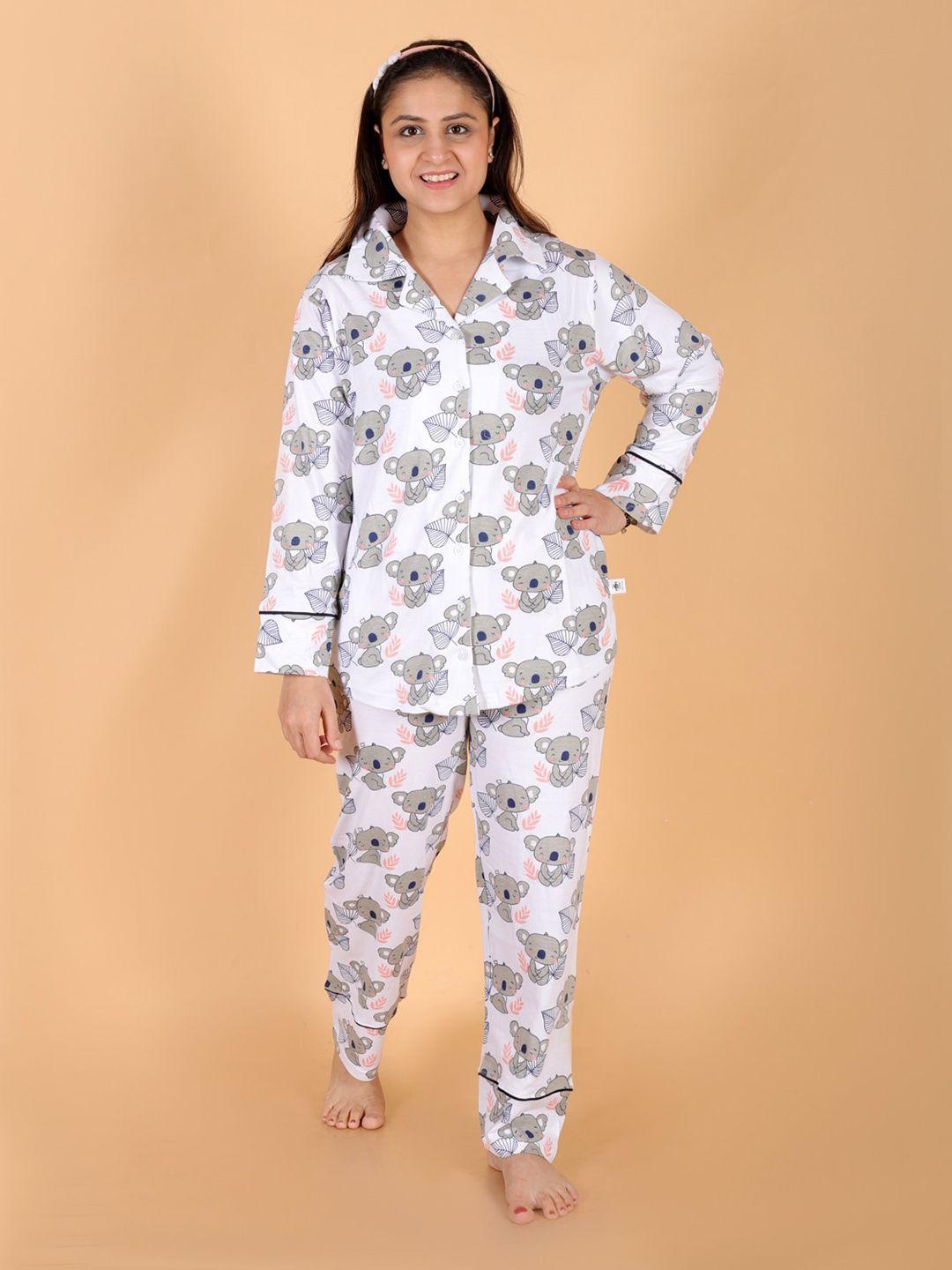 the mom store conversational printed pure cotton night suit