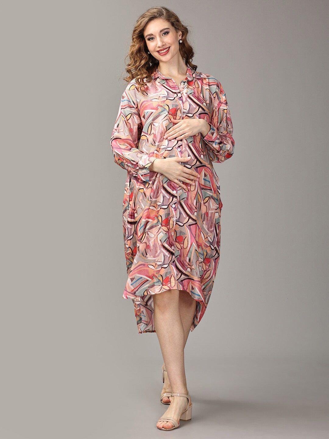 the mom store ethnic motifs printed a-line cotton maternity dress