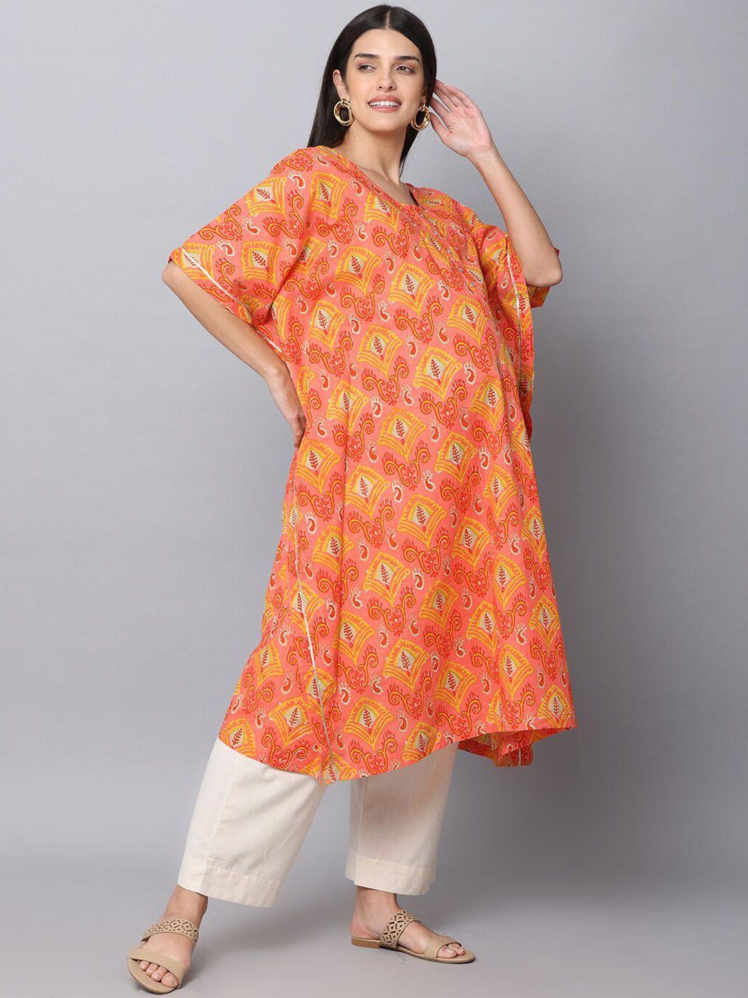 the mom store ethnic motifs printed kaftan pure cotton maternity kurta with trousers