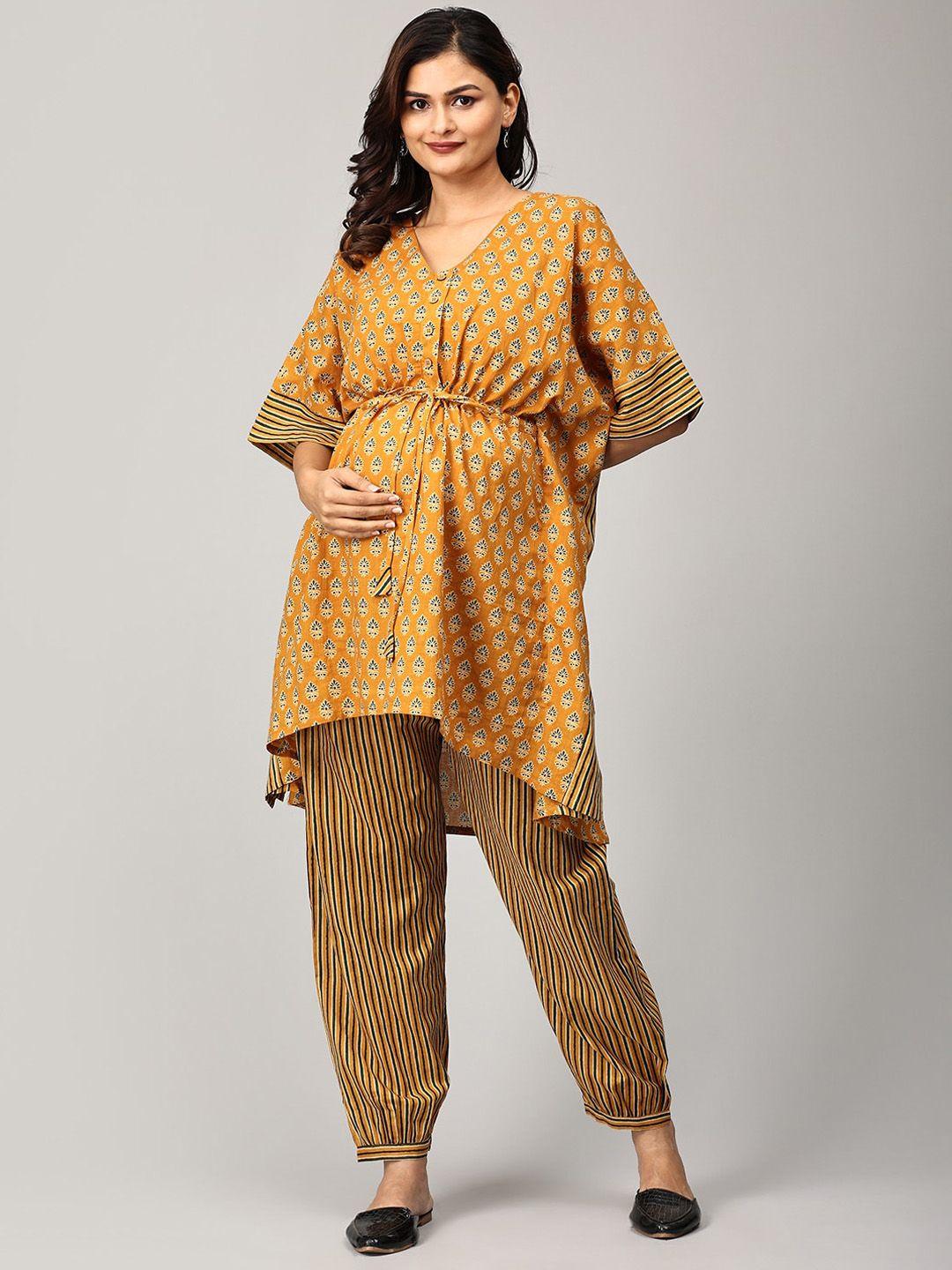 the mom store ethnic motifs printed regular pure cotton kurta with salwar