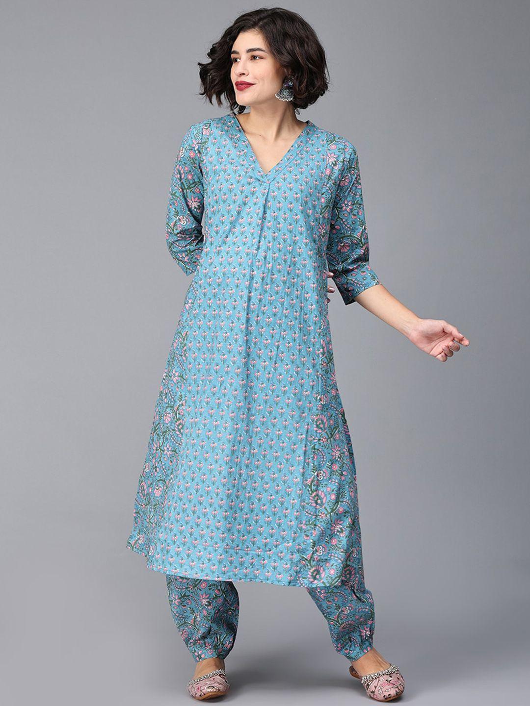 the mom store ethnic printed pure cotton a-line kurta with dhoti pants