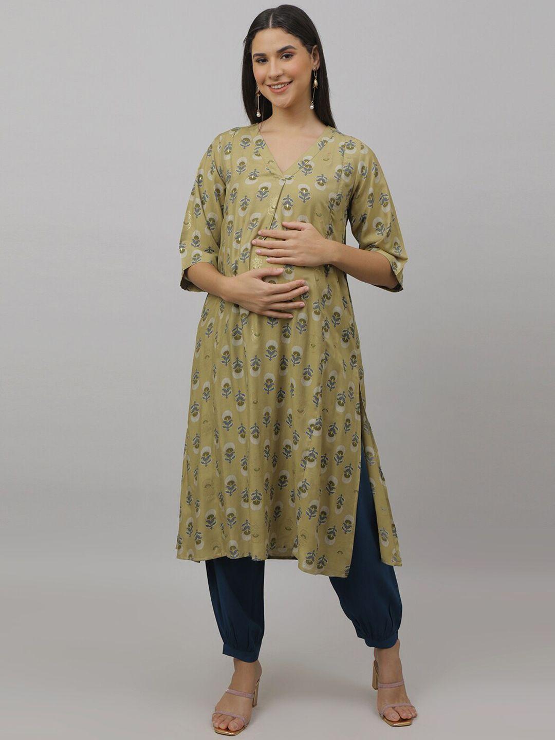 the mom store floral printed v neck maternity kurta with salwar