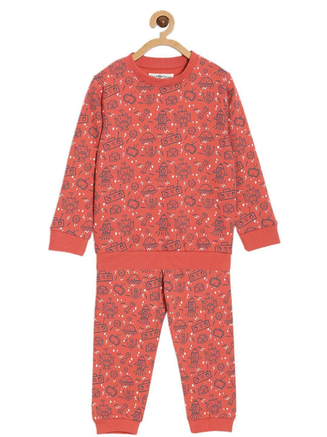 the mom store girls printed pure cotton t-shirt with pyjamas