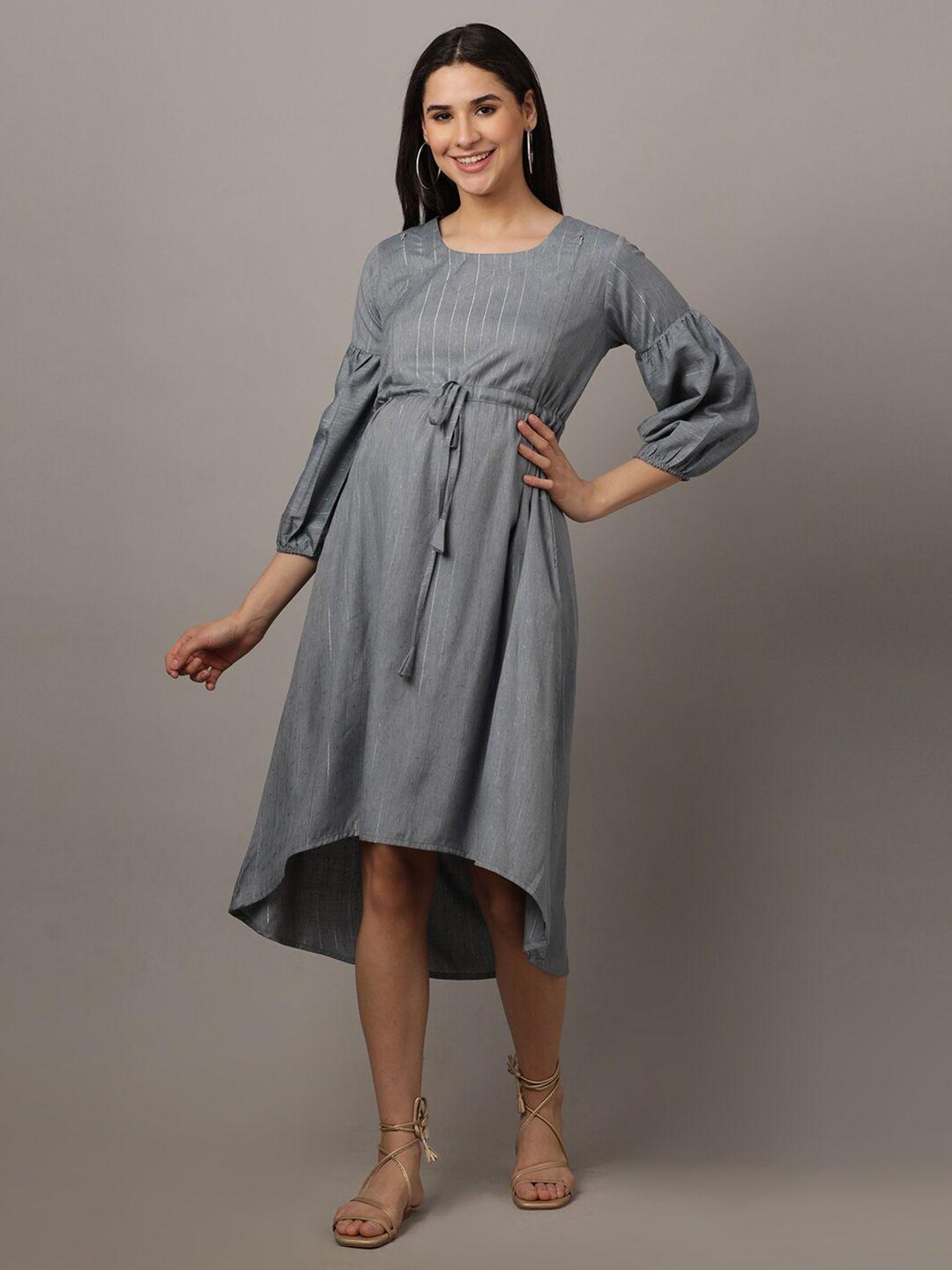 the mom store grey bell sleeve a-line midi maternity dress