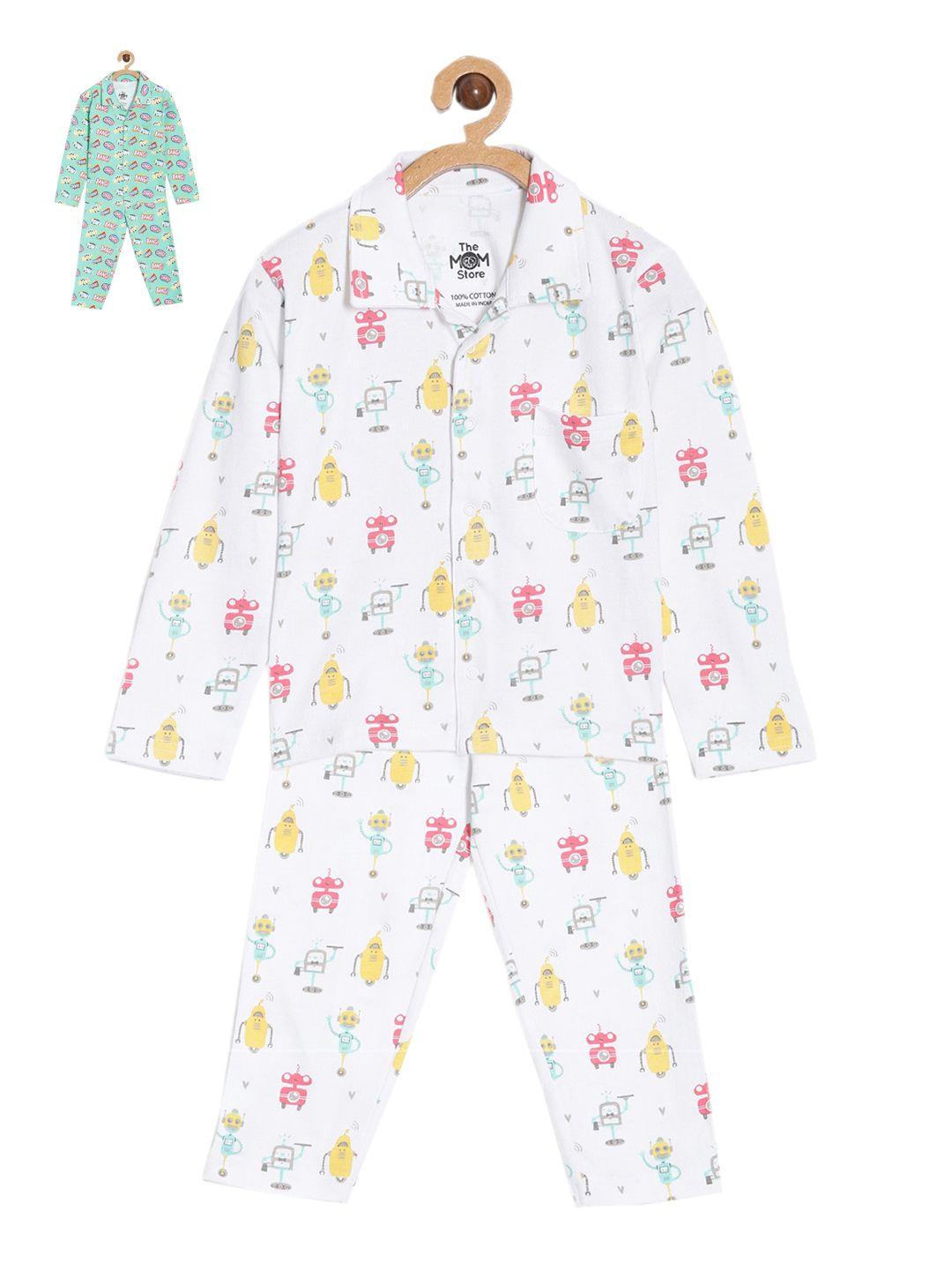 the mom store infant kids pack of 2 conversational printed pure cotton night suit