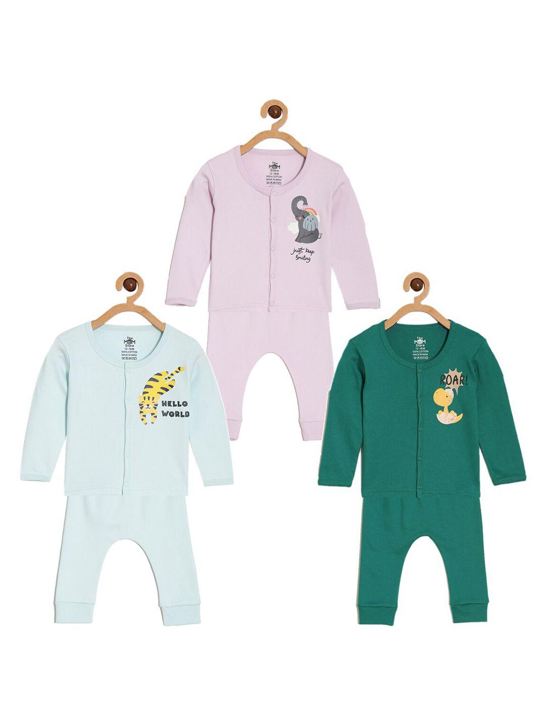 the mom store infant kids pack of 3 printed pure cotton t-shirt with pyjamas