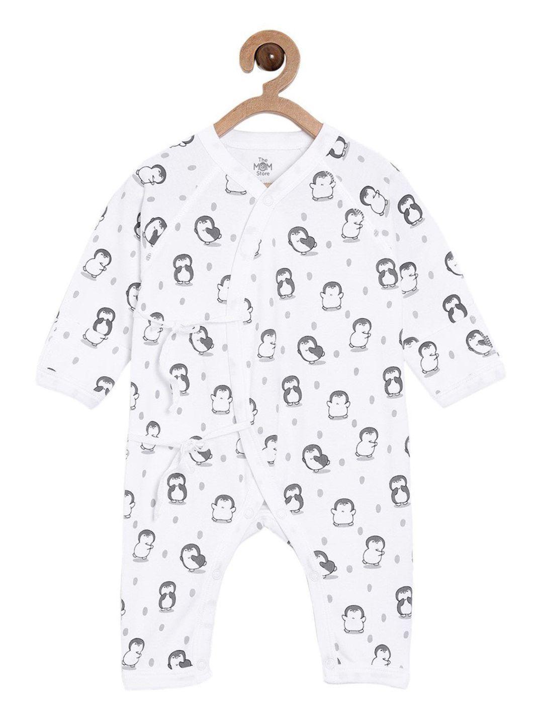 the mom store infant white printed pure cotton rompers