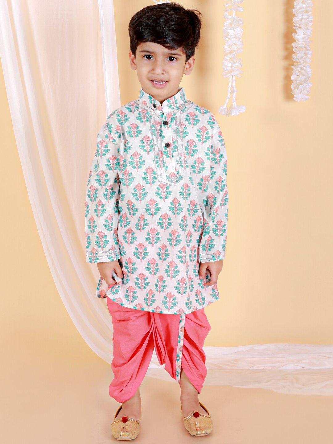 the mom store infants floral printed mandarin collar pure cotton kurta with dhoti pants
