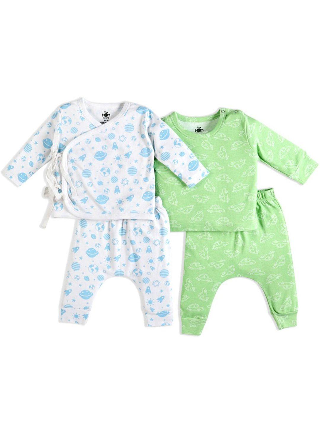 the mom store infants pack of 2 conversational printed pure cotton t-shirt & trousers