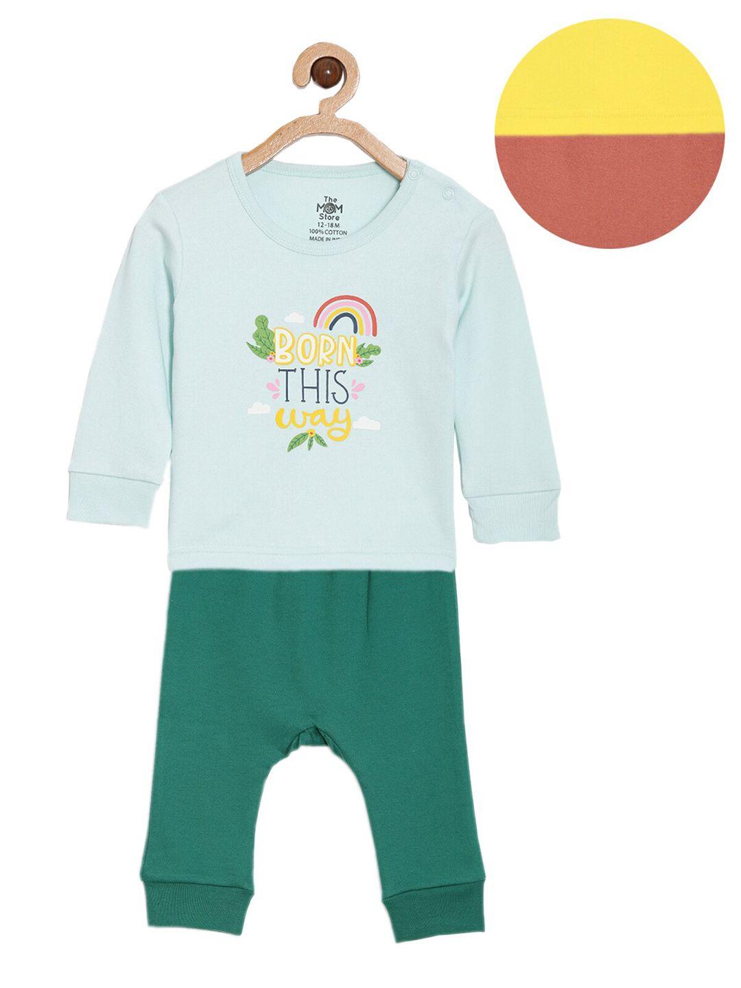 the mom store infants pack of 2 printed pure cotton t-shirt with trousers clothing set