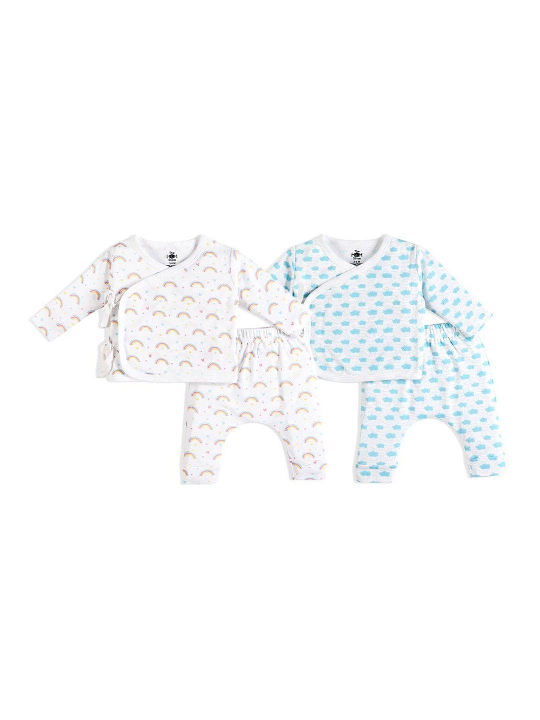 the mom store infants pack of 2 printed pure cotton t-shirt with trousers
