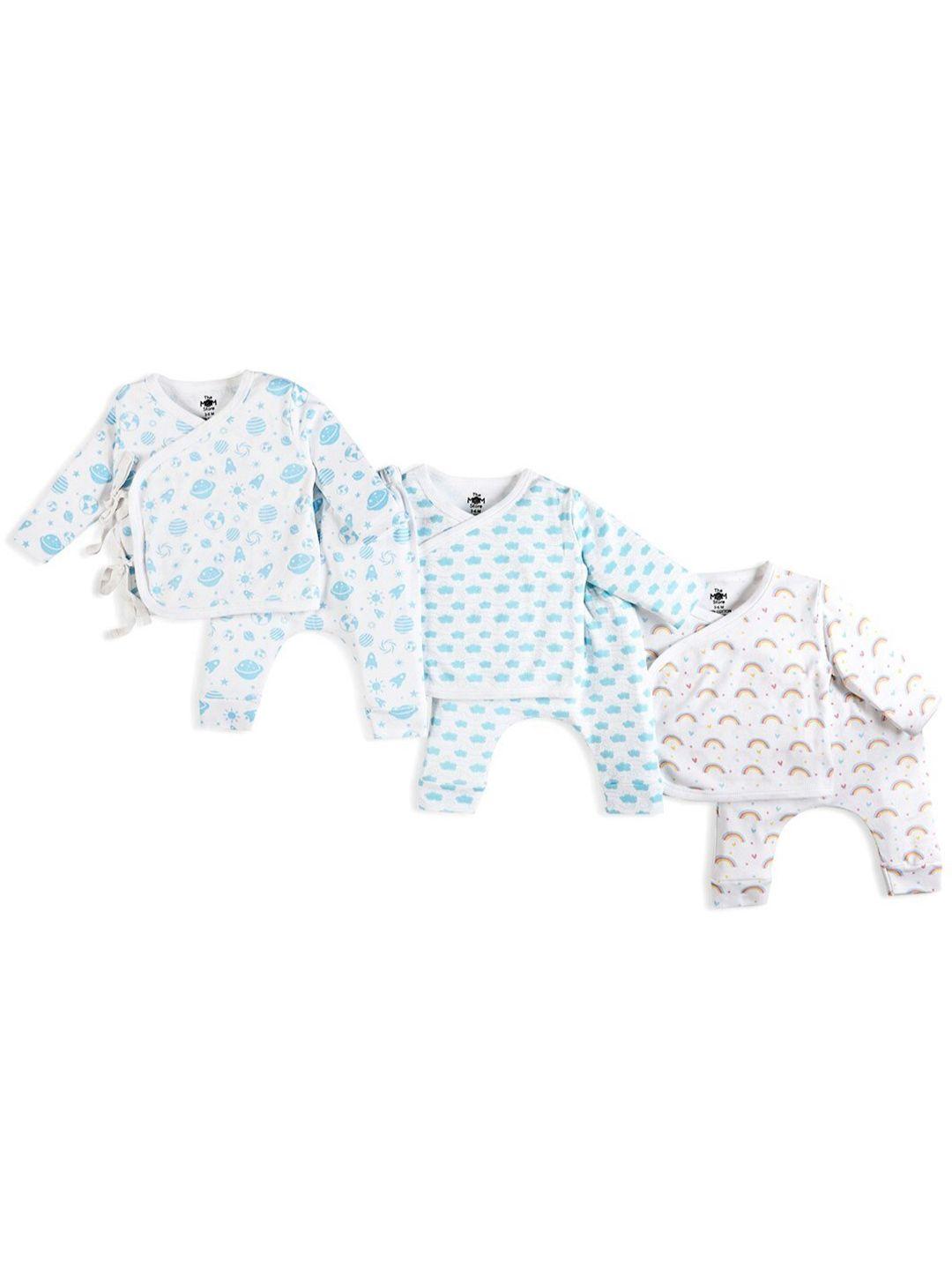 the mom store infants pack of 3 conversational printed pure cotton t-shirt & trousers