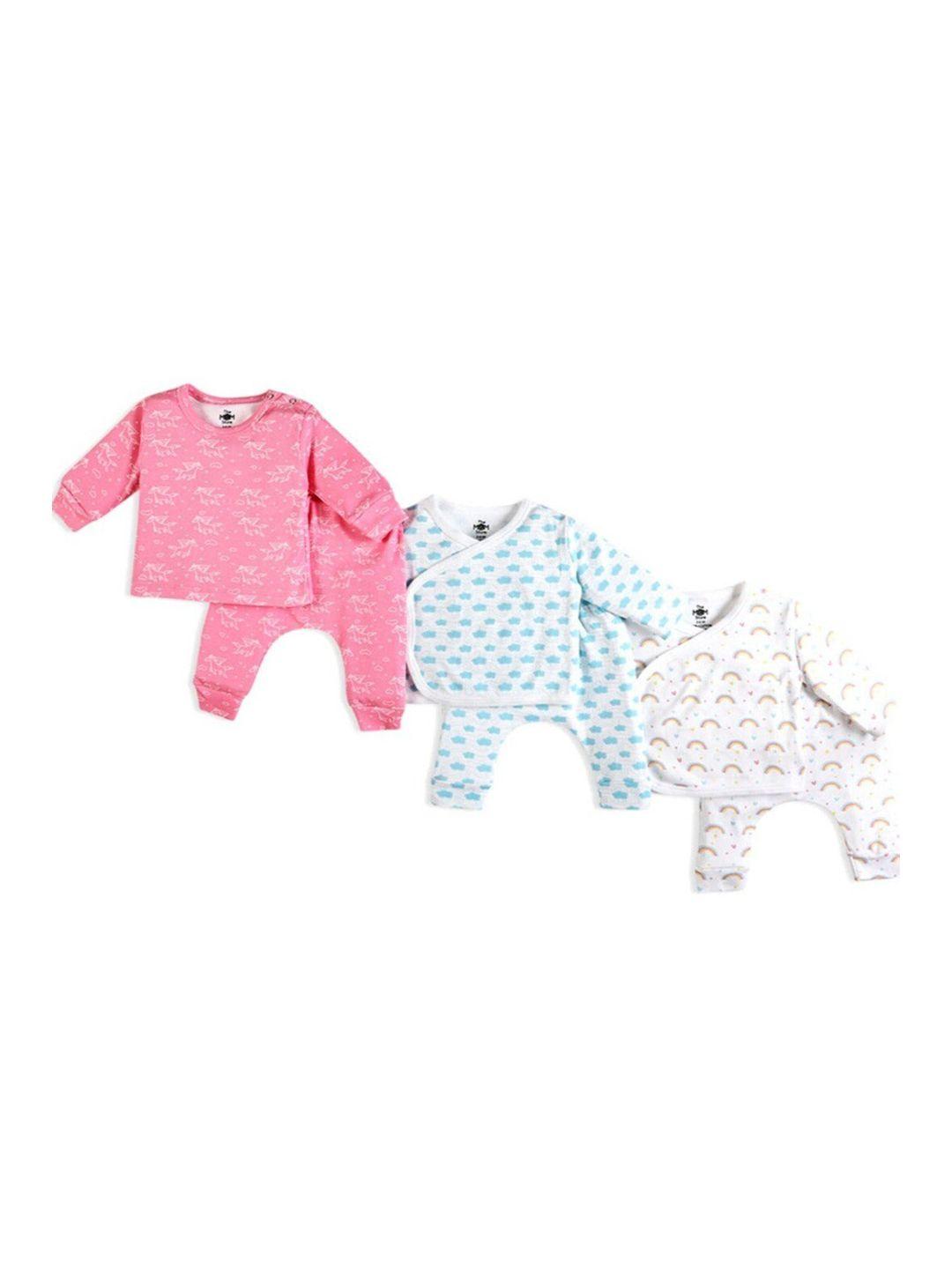 the mom store infants pack of 3 conversational printed pure cotton t-shirt & trousers