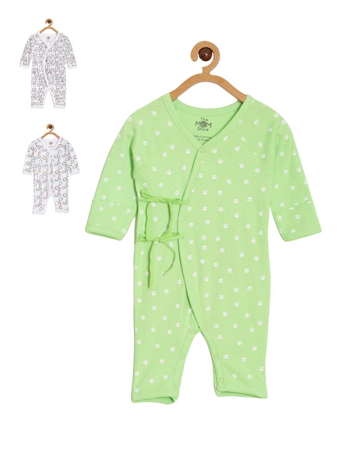 the mom store infants pack of 3 printed cotton rompers