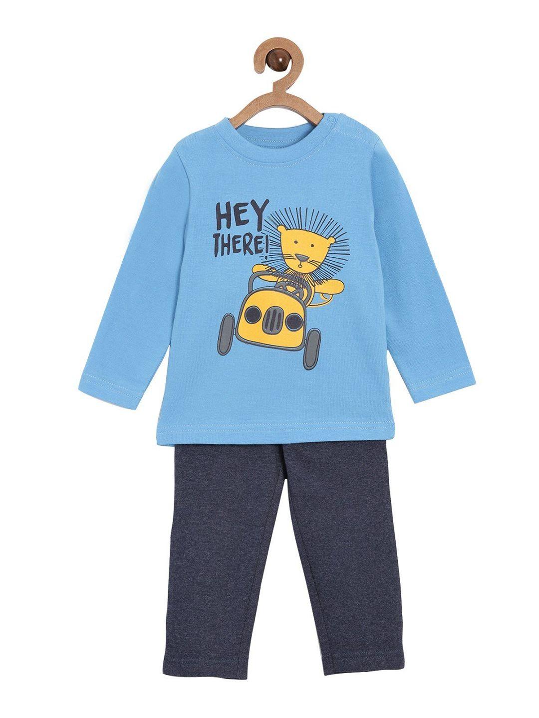 the mom store kids blue pure cotton printed top with pyjamas