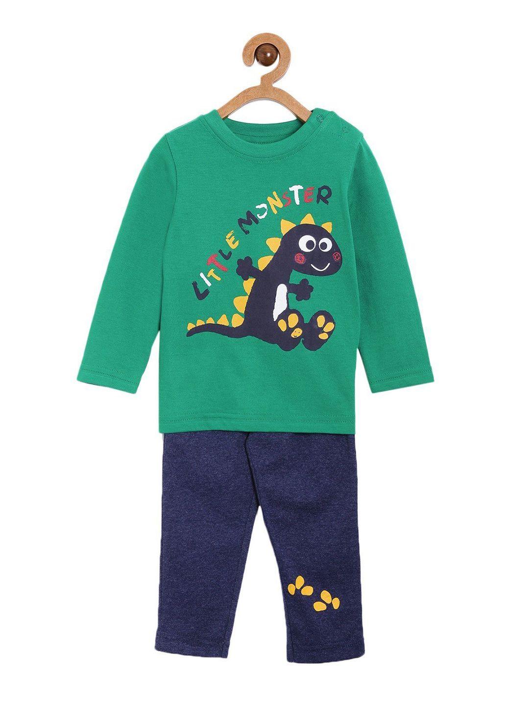 the mom store kids green printed pure cotton top with pyjamas