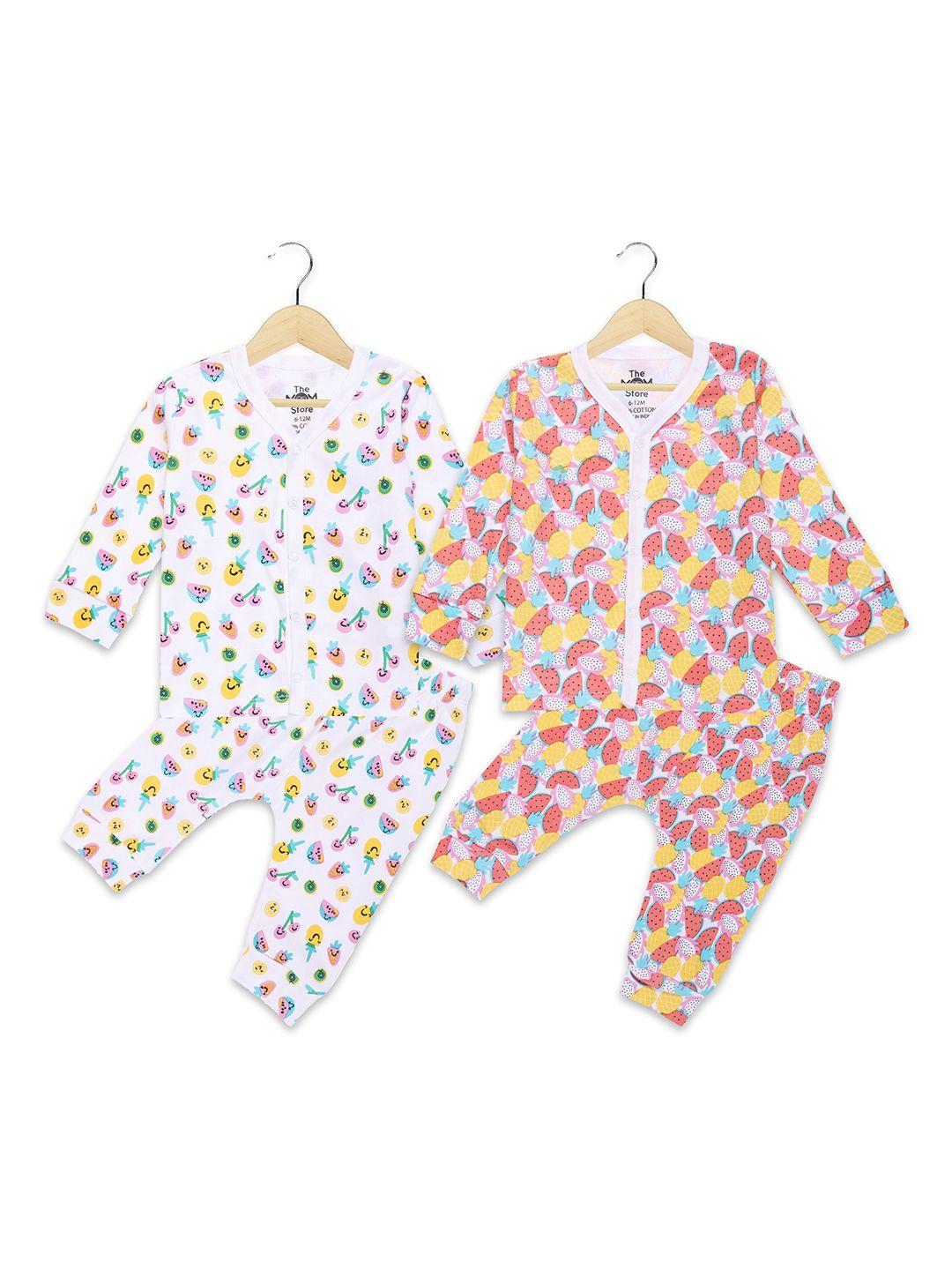 the mom store kids multicoloured set of 2 printed cotton night suit