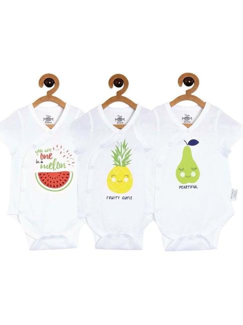 the mom store kids off-white & green cotton printed onesie