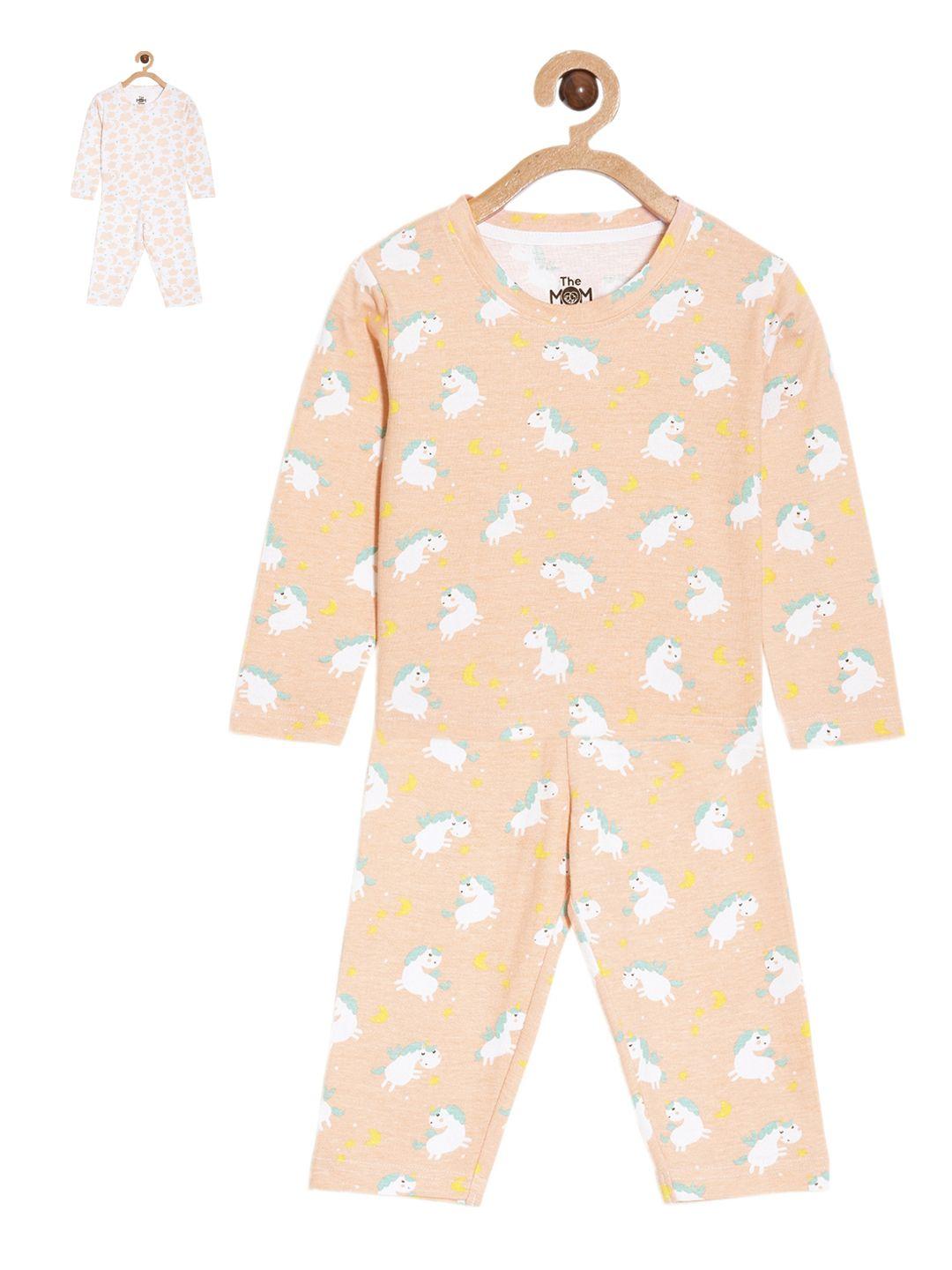 the mom store kids pack of 2 conversational printed pure cotton night suit
