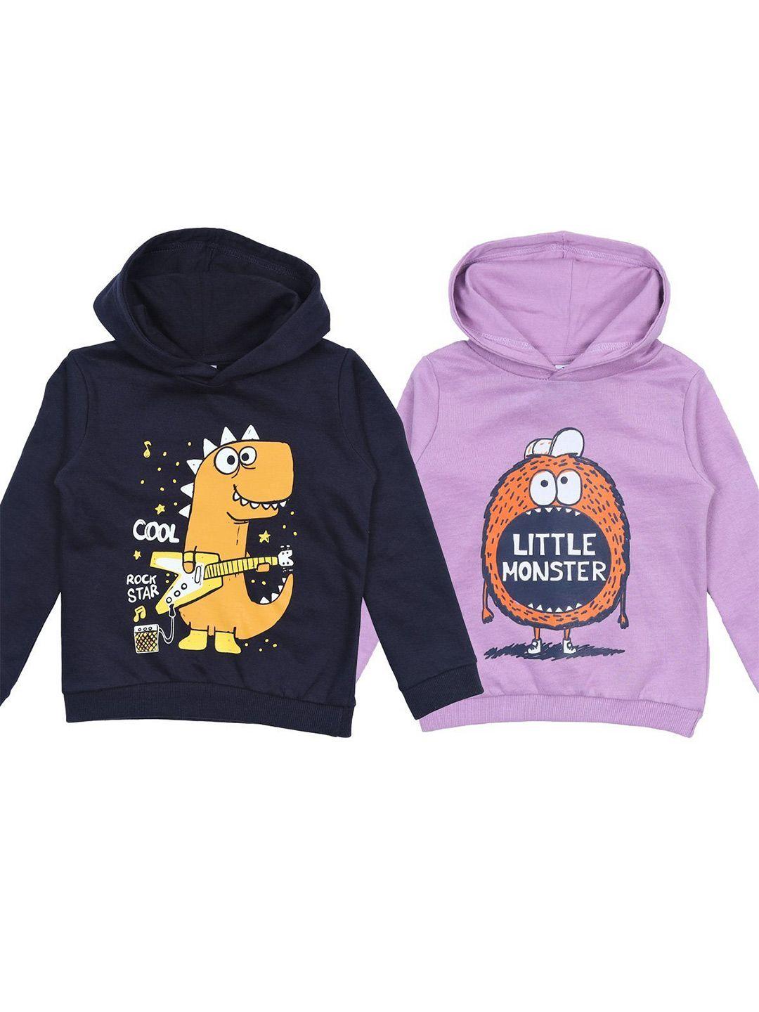 the mom store kids pack of 2 printed hooded cotton sweatshirt