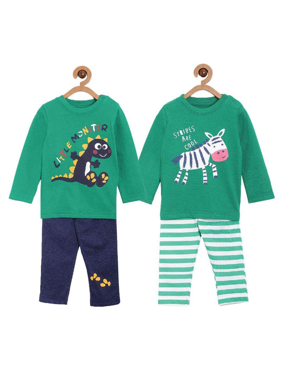 the mom store kids pack of 2 printed pure cotton night suit
