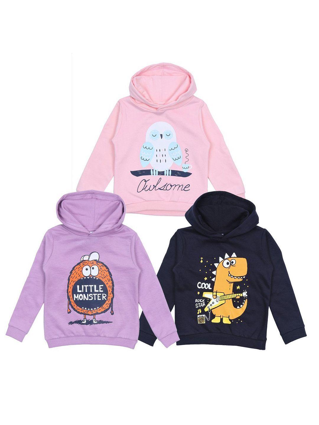 the mom store kids pack of 3 printed hooded cotton sweatshirt