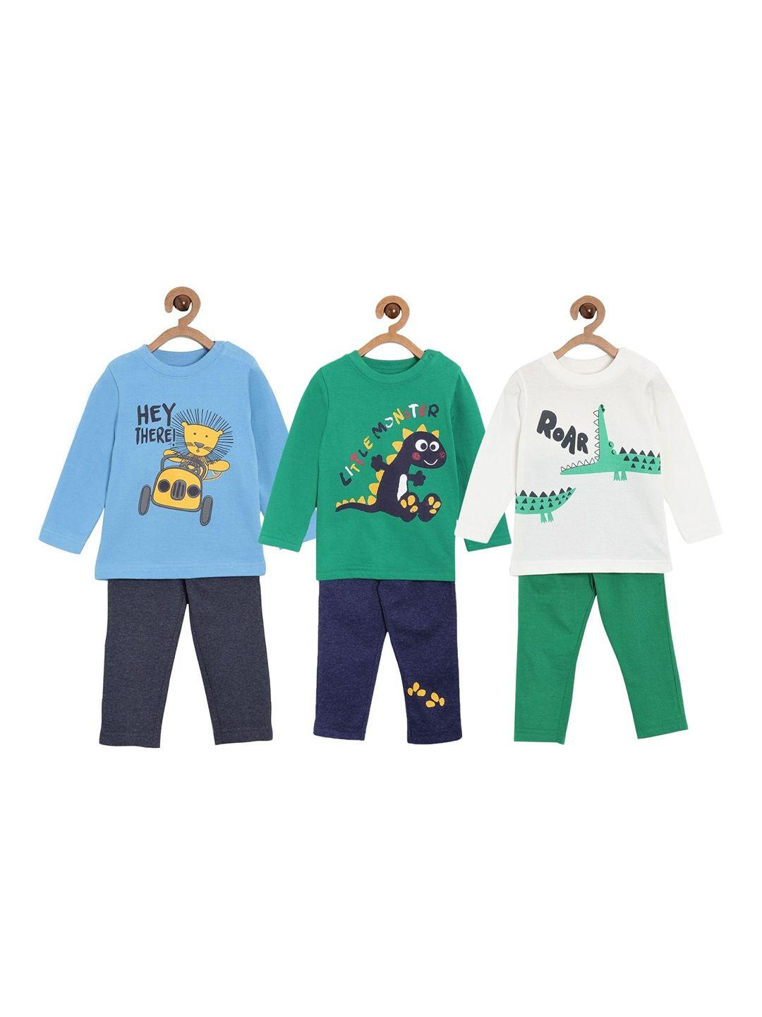 the mom store kids pack of 3 printed pure cotton night suit