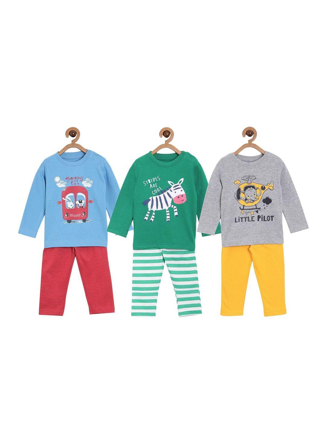 the mom store kids pack of 3 printed pure cotton night suit