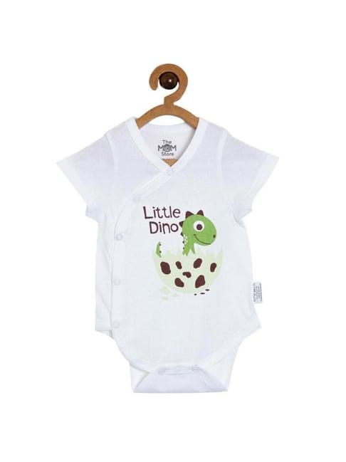 the mom store kids white & green cotton printed onesie