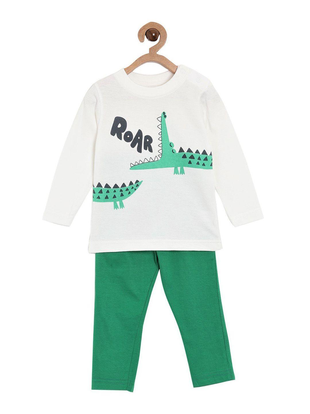 the mom store kids white & green printed top with pyjamas