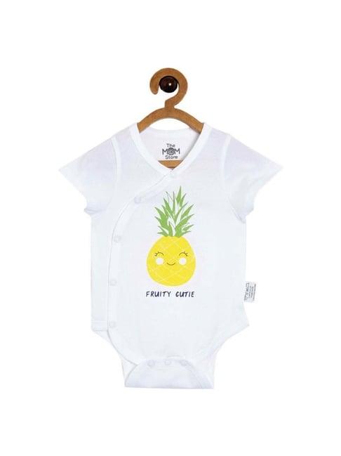 the mom store kids white & lime yellow cotton printed onesie