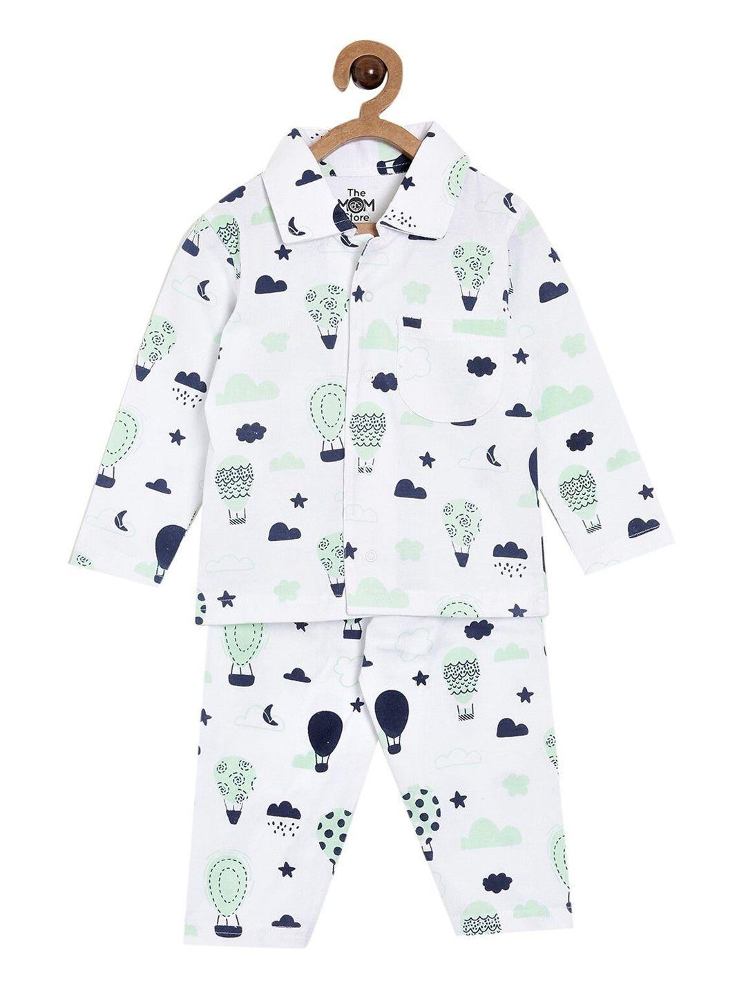 the mom store kids white & navy blue printed night suit