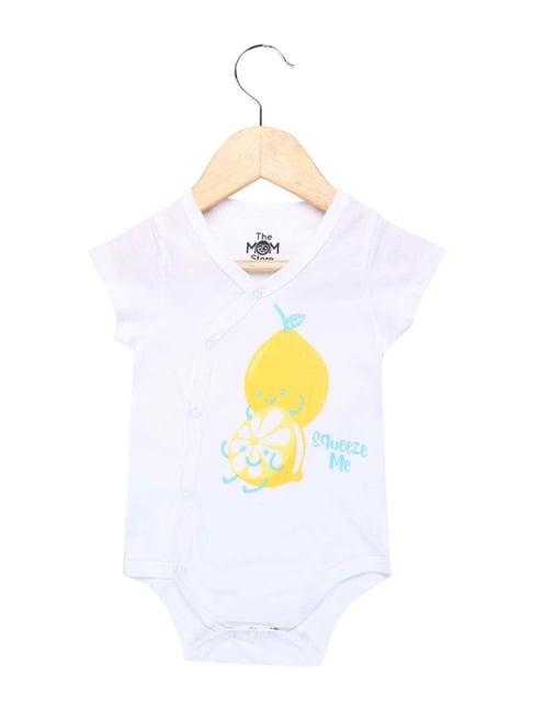 the mom store kids white & orange cotton printed onesie