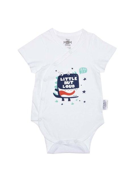 the mom store kids white & peacock blue cotton printed onesie