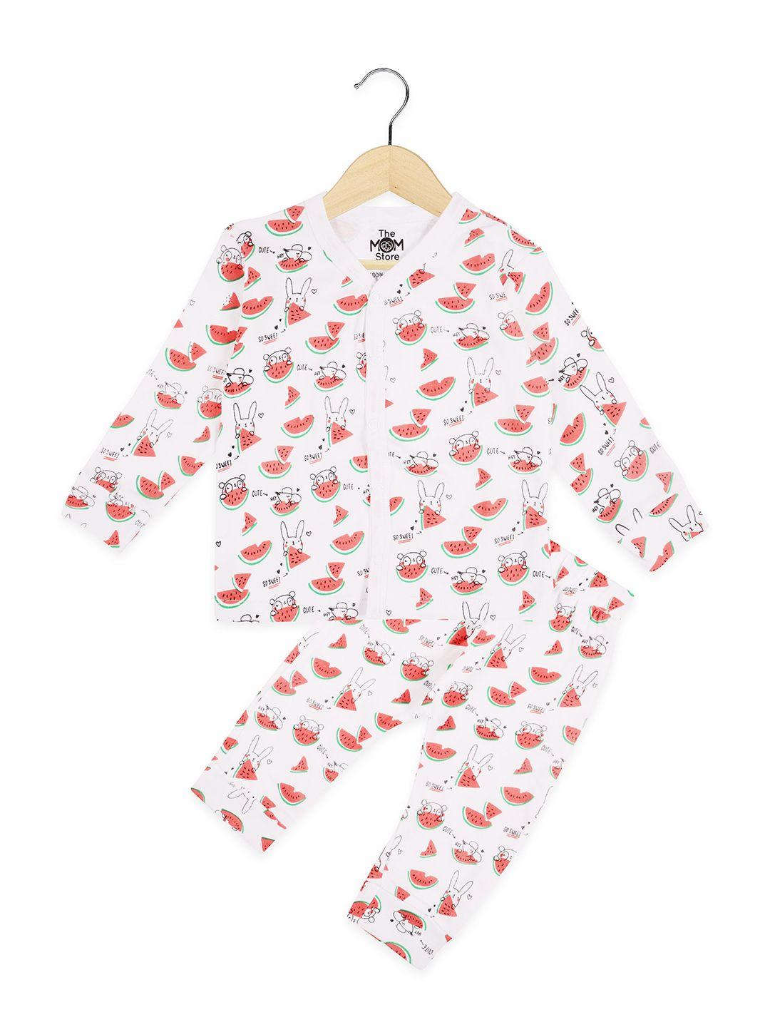 the mom store kids white & red printed pure cotton shirt with trousers