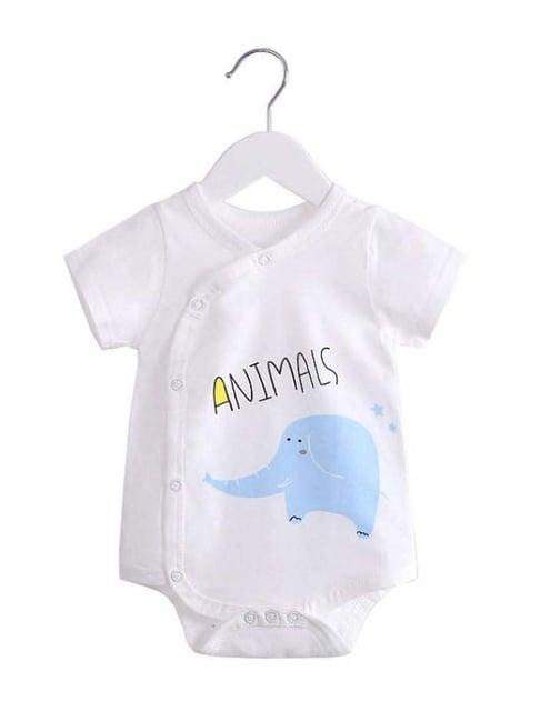 the mom store kids white & sky blue cotton printed onesie