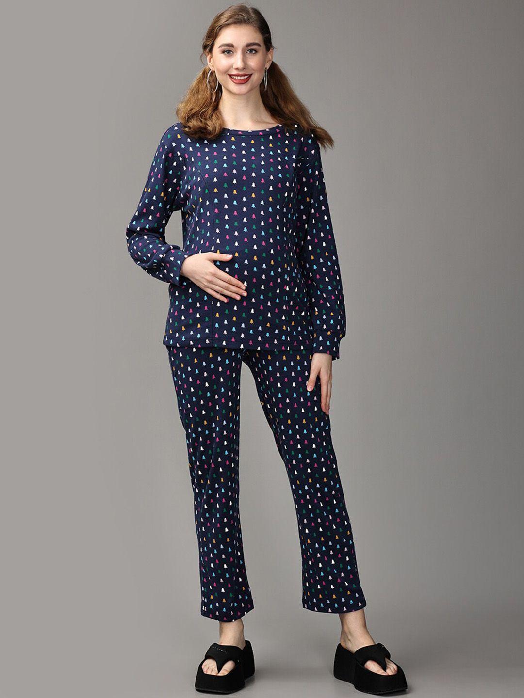 the mom store maternity printed pure cotton top with trousers co-ords