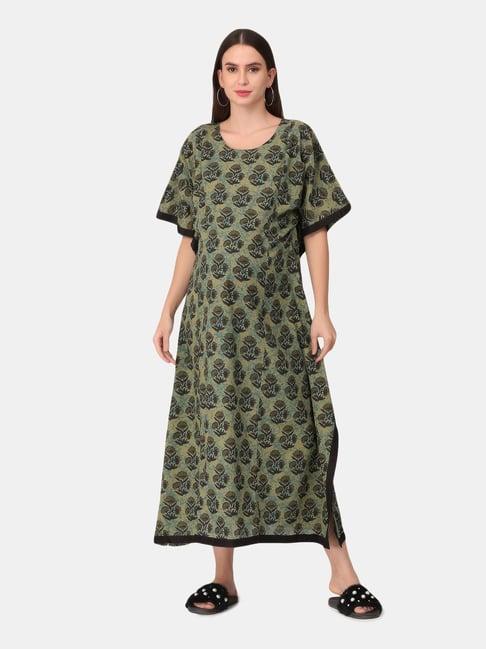 the mom store olive floral print maternity kaftan nighty
